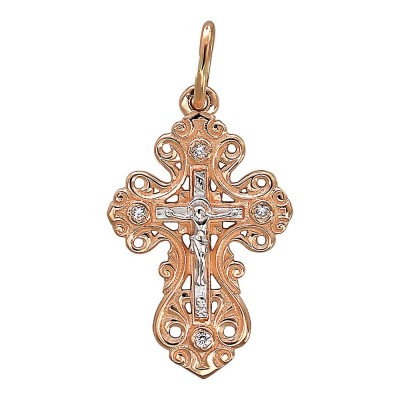 Кресты с бриллиантом из красного золота 585 пробы фото