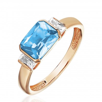 Кольцо с топазом и  фианитом из красного золота 585 пробы фото
