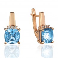 Серьги с топазом и  фианитом из красного золота 585 пробы фото