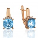 Серьги с топазом и  фианитом из красного золота 585 пробы