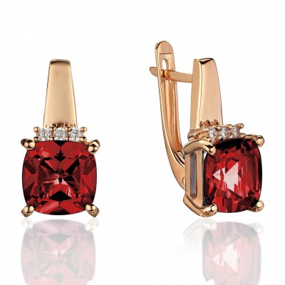 Серьги с гранатом и  фианитом из красного золота 585 пробы фото