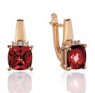 Серьги с гранатом и  фианитом из красного золота 585 пробы