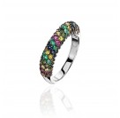 Кольцо с бриллиантом, сапфиром, изумрудом, турмалином и рубином из белого золота 585 пробы