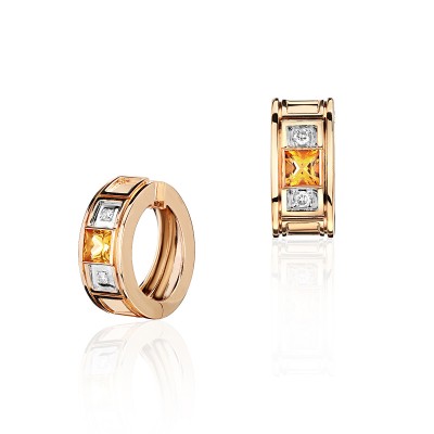 Серьги с цитрином и бриллиантом из красного золота 585 пробы фото