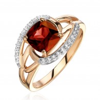 Кольцо с гранатом и  фианитом из красного золота 585 пробы фото