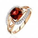 Кольцо с гранатом и  фианитом из красного золота 585 пробы