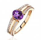Кольцо с аметистом и  фианитом из красного золота 585 пробы