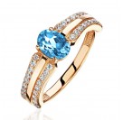 Кольцо с топазом и  фианитом из красного золота 585 пробы