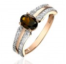 Кольцо с раухтопазом и  фианитом из красного золота 585 пробы