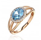 Кольцо с топазом и  фианитом из красного золота 585 пробы