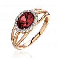 Кольцо с гранатом и  фианитом из красного золота 585 пробы фото