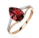 Кольцо с гранатом и  фианитом из красного золота 585 пробы