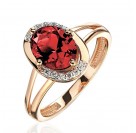 Кольцо с гранатом и  фианитом из красного золота 585 пробы