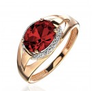 Кольцо с гранатом и  фианитом из красного золота 585 пробы