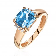 Кольцо с топазом и  фианитом из красного золота 585 пробы фото