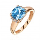 Кольцо с топазом и  фианитом из красного золота 585 пробы