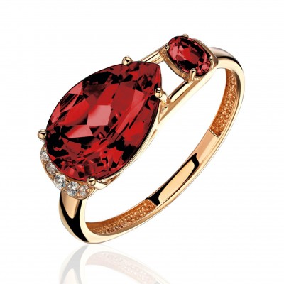 Кольцо с гранатом и  фианитом из красного золота 585 пробы фото