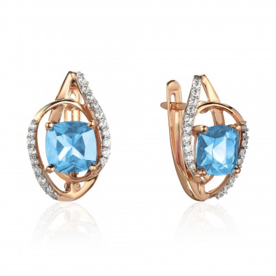 Серьги с топазом и  фианитом из красного золота 585 пробы фото