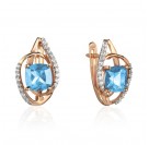 Серьги с топазом и  фианитом из красного золота 585 пробы