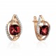 Серьги с гранатом и  фианитом из красного золота 585 пробы