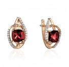 Серьги с гранатом и  фианитом из красного золота 585 пробы