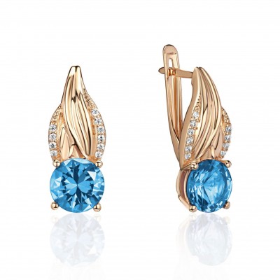 Серьги с топазом и  фианитом из красного золота 585 пробы фото