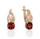 Серьги с гранатом и  фианитом из красного золота 585 пробы