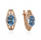 Серьги с топазом и  фианитом из красного золота 585 пробы