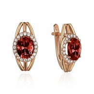 Серьги с гранатом и  фианитом из красного золота 585 пробы фото
