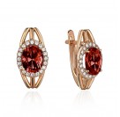 Серьги с гранатом и  фианитом из красного золота 585 пробы