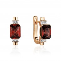 Серьги с гранатом и  фианитом из красного золота 585 пробы фото