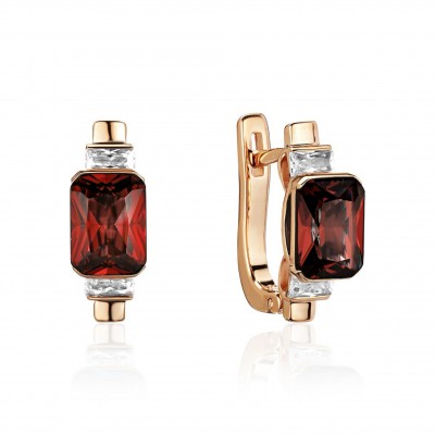 Серьги с гранатом и  фианитом из красного золота 585 пробы фото