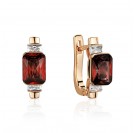 Серьги с гранатом и  фианитом из красного золота 585 пробы