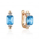 Серьги с топазом и  фианитом из красного золота 585 пробы