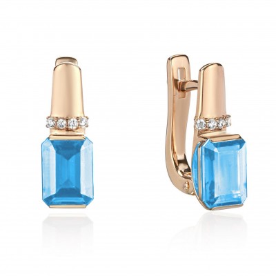 Серьги с топазом и  фианитом из красного золота 585 пробы фото