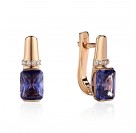 Серьги с аметистом и  фианитом из красного золота 585 пробы
