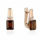 Серьги с раухтопазом и  фианитом из красного золота 585 пробы