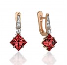 Серьги с гранатом и  фианитом из красного золота 585 пробы