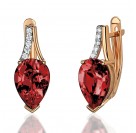 Серьги с гранатом и  фианитом из красного золота 585 пробы