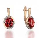 Серьги с гранатом и  фианитом из красного золота 585 пробы
