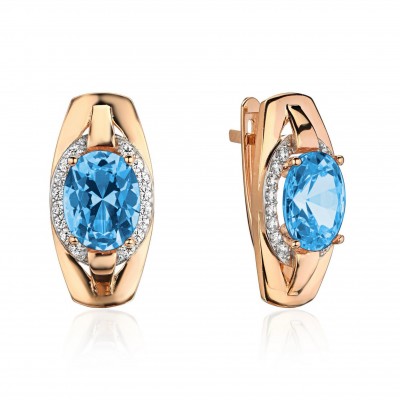 Серьги с топазом и  фианитом из красного золота 585 пробы фото