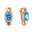 Серьги с топазом и  фианитом из красного золота 585 пробы