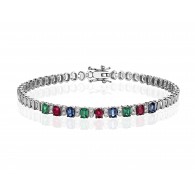 Браслет с бриллиантом, сапфиром, изумрудом и рубином из белого золота 585 пробы фото