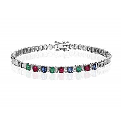 Браслет с бриллиантом, сапфиром, изумрудом и рубином из белого золота 585 пробы фото