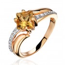 Кольцо с фианитом, цитрином и  фианитом из красного золота 585 пробы