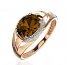 Кольцо с раухтопазом и  фианитом из красного золота 585 пробы