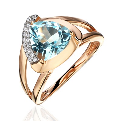 Кольцо с топазом и  фианитом из красного золота 585 пробы фото