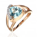 Кольцо с топазом и  фианитом из красного золота 585 пробы