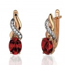 Серьги с гранатом и  фианитом из красного золота 585 пробы
