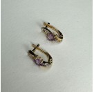 Серьги с аметистом и  фианитом из красного золота 585 пробы